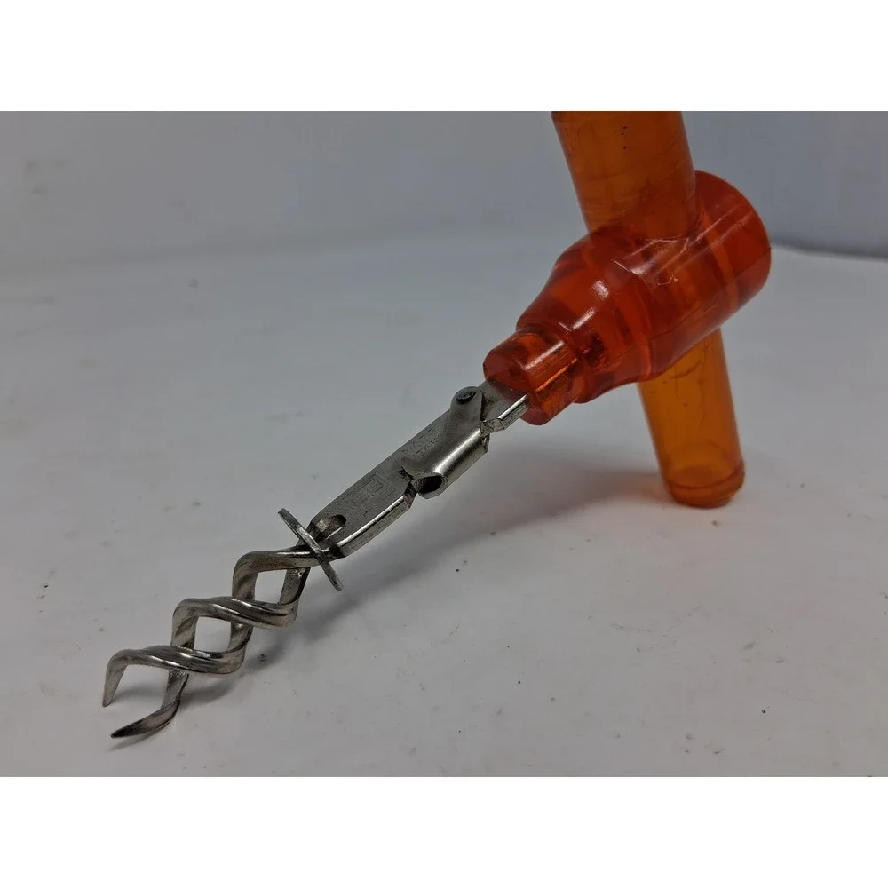 VTG Amber Plastic T-Handle Corkscrew Made in Italy Wine Opener Portable MCM. U